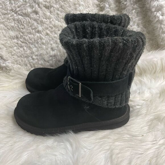UGG Australia Cambridge 1003175 leather Suede black Knit top Buckle Boots SZ8 - Picture 3 of 13